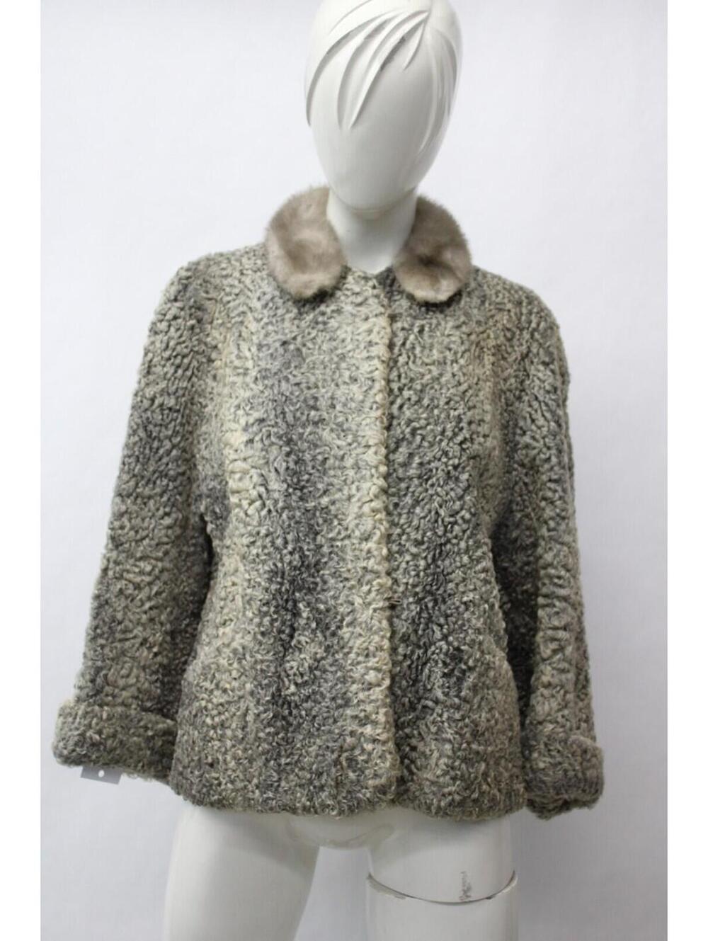 SCRAP ITEM: GRAY  ASTRAKHAN LAMB & MINK FUR COAT JACKET ARTS & CRAFTS